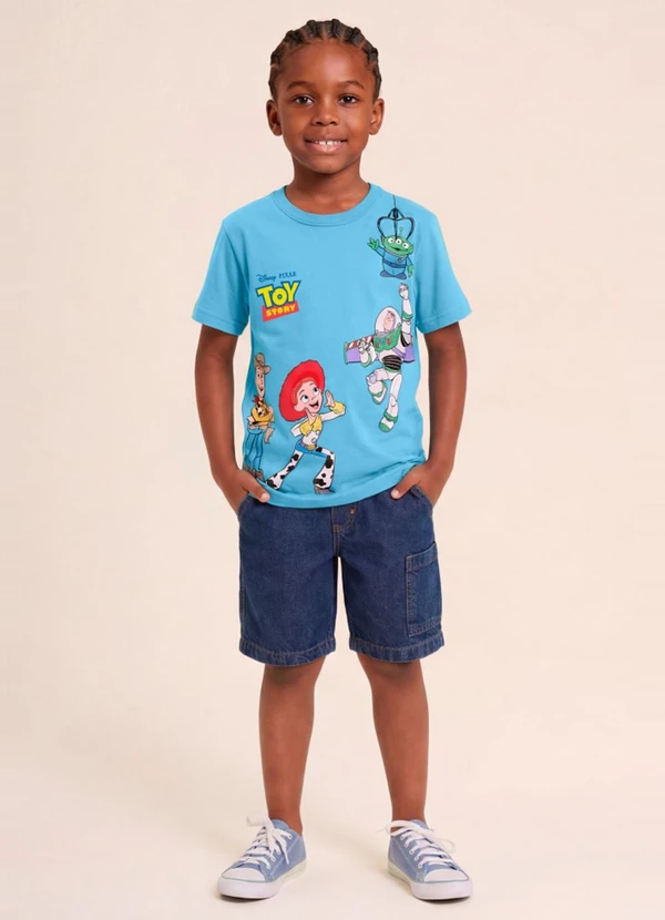 Brandili - Camiseta Infantil Unissex em Meia Malha Azul