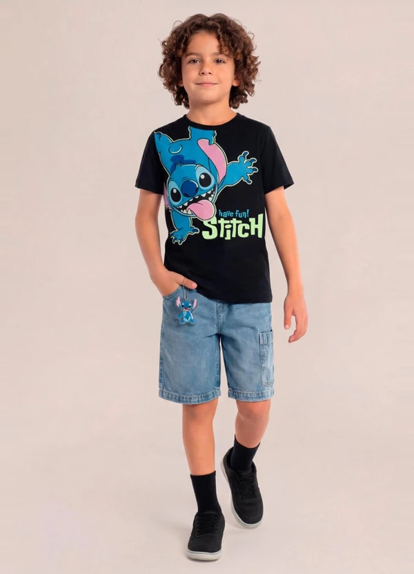 Brandili - Camiseta Infantil Unissex em Meia Malha Preto