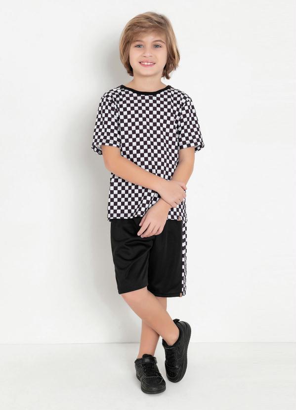 Outlet - Camiseta Infantil Xadrez Preto com Mangas Curtas 3