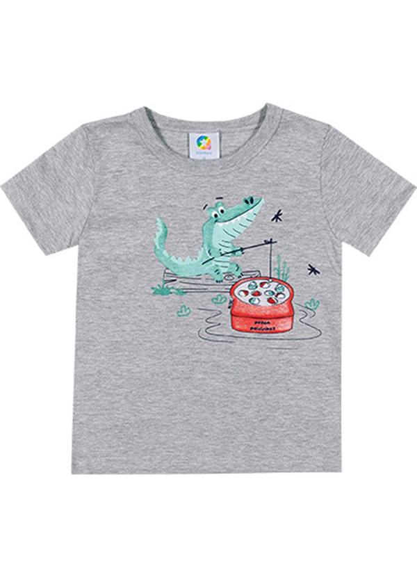 Alenice - Camiseta Jacaré Pescador Menino Cinza