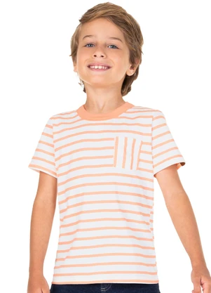 Malwee Kids - Camiseta Laranja Claro Listrada em Malha Menino - MALWEE KIDS