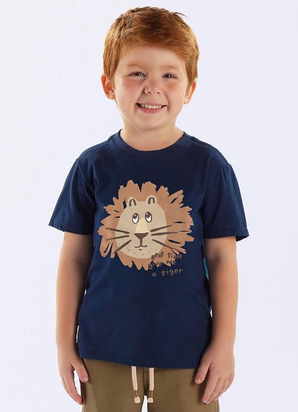 Up Baby - Camiseta Leão Algodão Infantil Azul