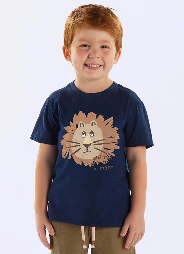 Up Baby - Camiseta Leão Algodão Infantil Azul