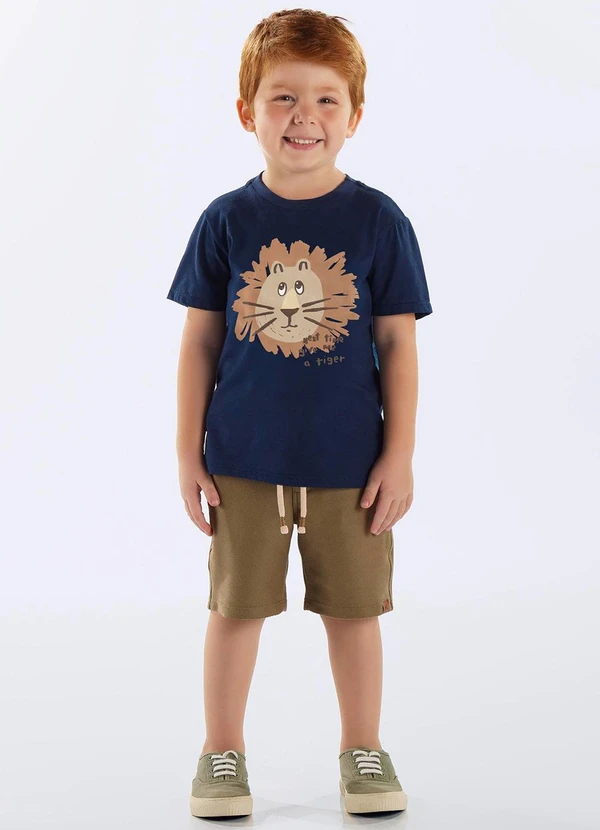 Up Baby - Camiseta Leão Algodão Infantil Azul 2