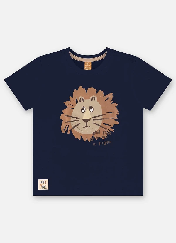Up Baby - Camiseta Leão Algodão Infantil Azul 3