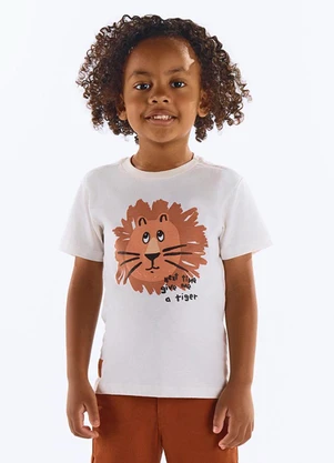 Up Baby - Camiseta Leão Algodão Infantil Bege - UP BABY