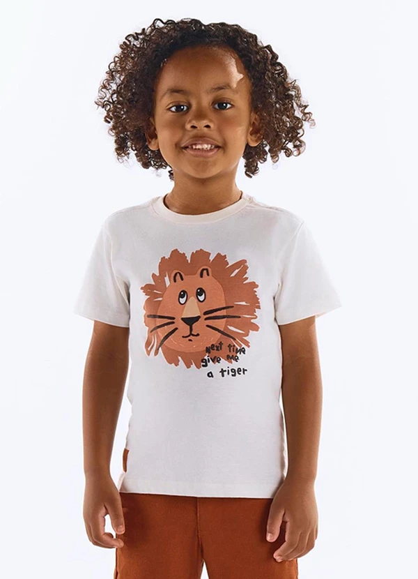 Up Baby - Camiseta Leão Algodão Infantil Bege