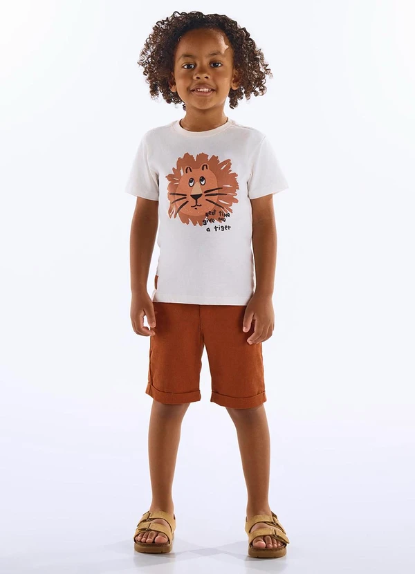 Up Baby - Camiseta Leão Algodão Infantil Bege 2