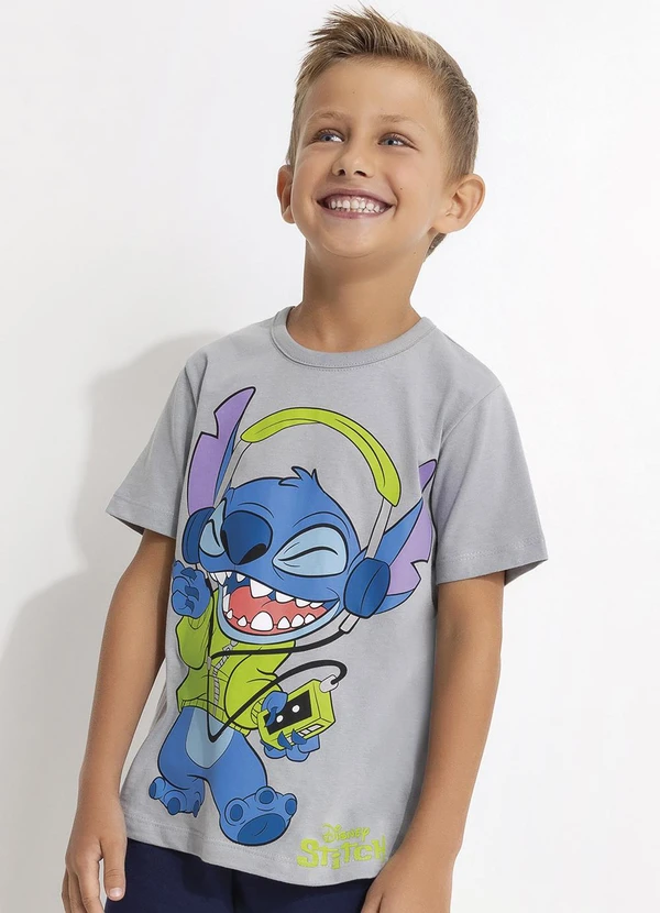 - Camiseta Lilo & Stitch Cinza