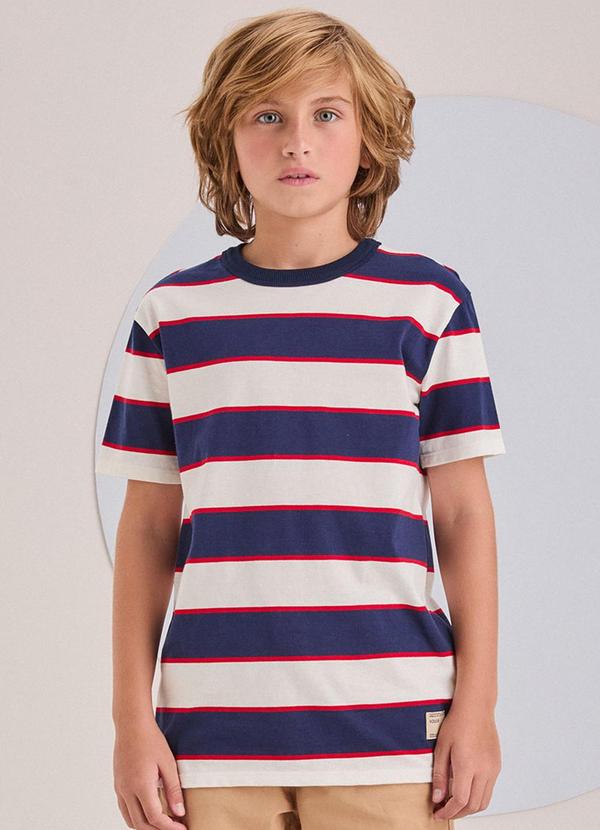 Camiseta Listrada Branca e Azul Marinho - TexBrands