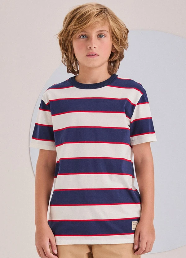 Youccie - Camiseta Listrada Branca e Azul Marinho