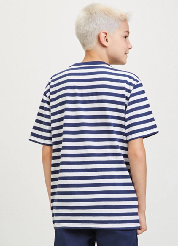 Youccie - Camiseta Listrada com Bordado Azul 2