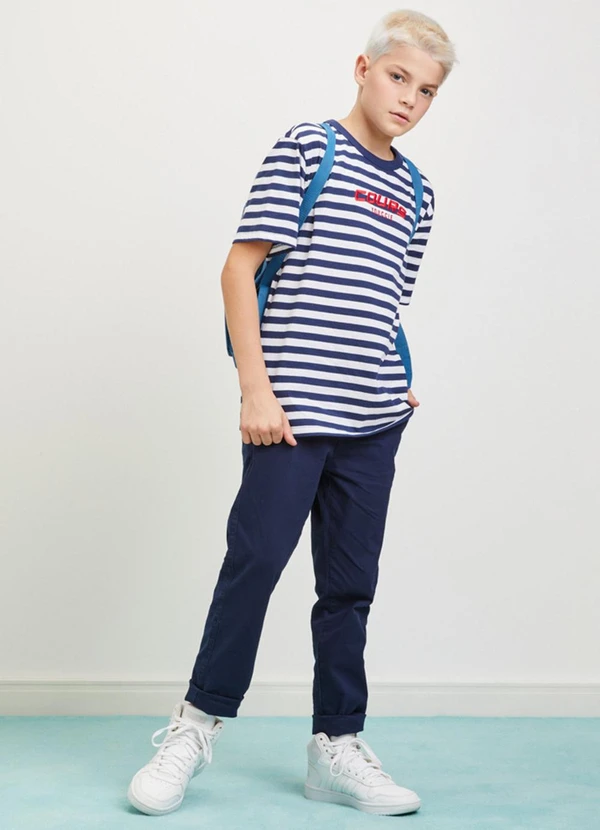 Youccie - Camiseta Listrada com Bordado Azul 3