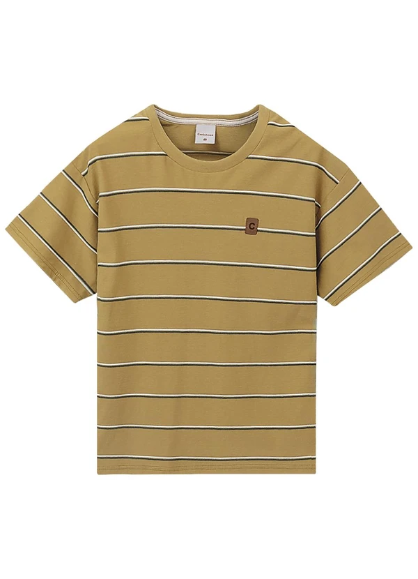 Carinhoso Camiseta Listrada com Etiqueta Bege