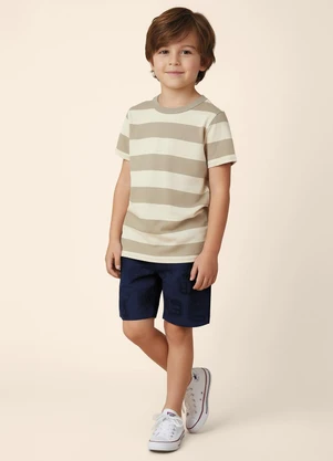 Malwee Kids - Camiseta Listrada em Malha Taupe - MALWEE KIDS