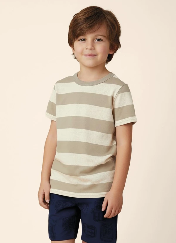 Malwee Kids - Camiseta Listrada em Malha Taupe