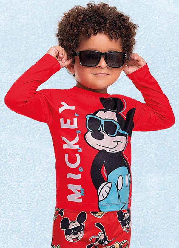 Fakini Kids - Camiseta M/Longa Moda Praia Mickey Laranja