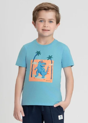 Camiseta Manga Curta Dinossauro Up Baby Azul - UP BABY