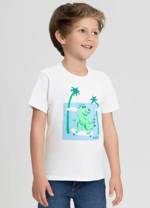 Camiseta Manga Curta Dinossauro Up Baby Branco - UP BABY