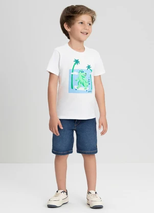Camiseta Manga Curta Dinossauro Up Baby Branco - UP BABY