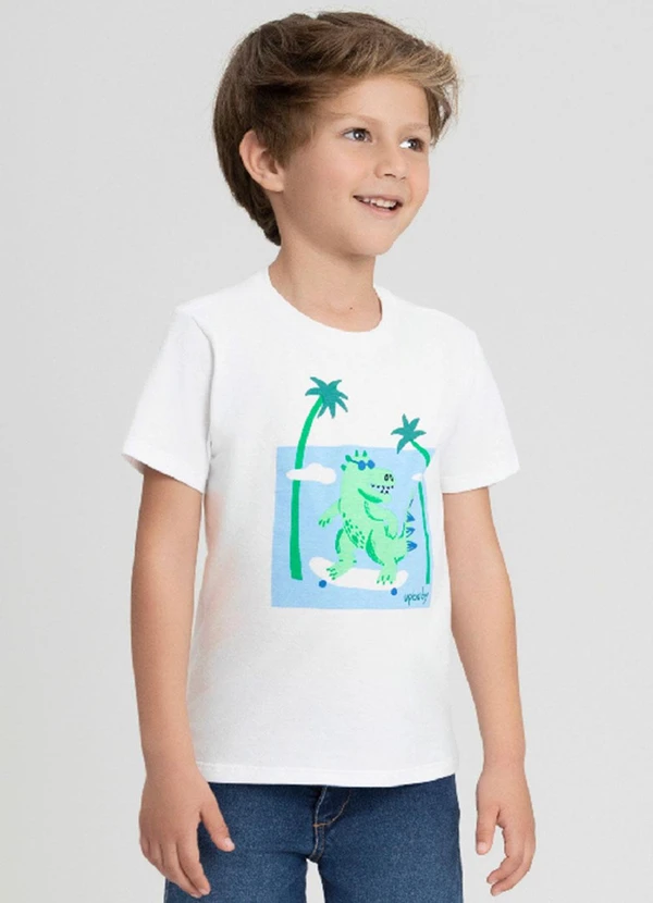 Up Baby - Camiseta Manga Curta Dinossauro Up Baby Branco