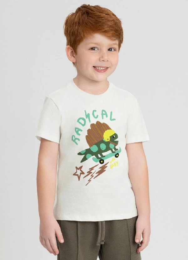 Up Baby - Camiseta Manga Curta Dinossauro Up Baby Branco