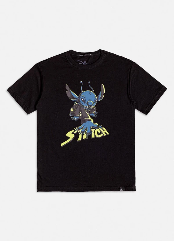 Youccie - Camiseta Manga Curta do Stitch Preto