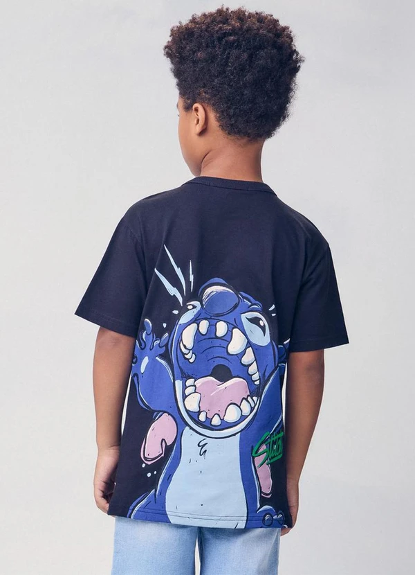 Youccie - Camiseta Manga Curta do Stitch Preto 2