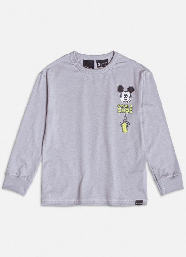 Youccie - Camiseta Manga Longa Cinza do Mickey Cinza
