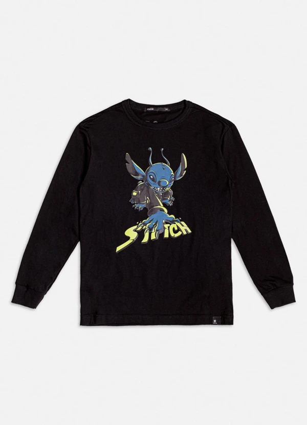 Youccie - Camiseta Manga Longa do Stitch Preto