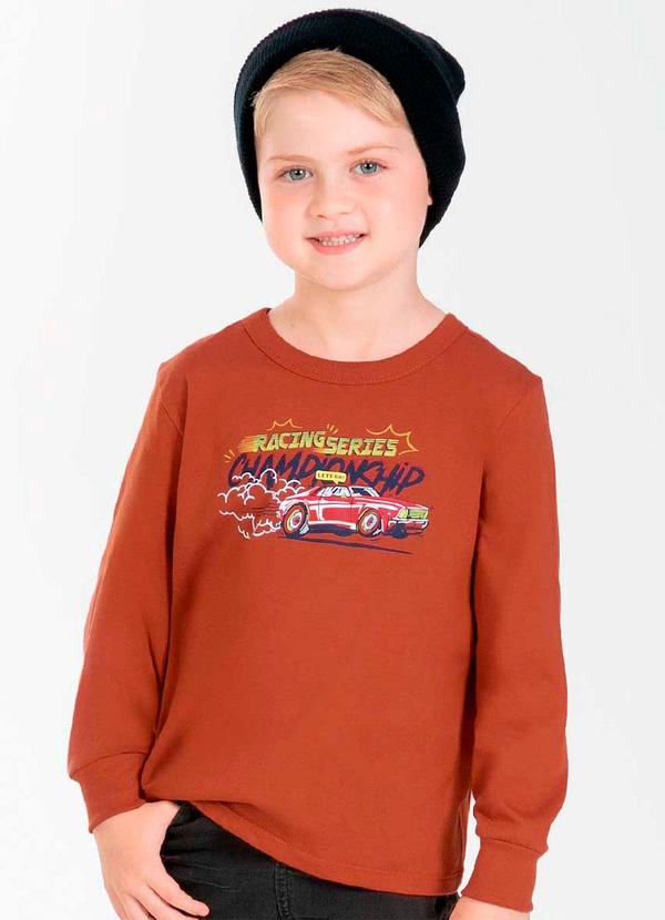 Cativa Kids - Camiseta Manga Longa Estampada Marrom