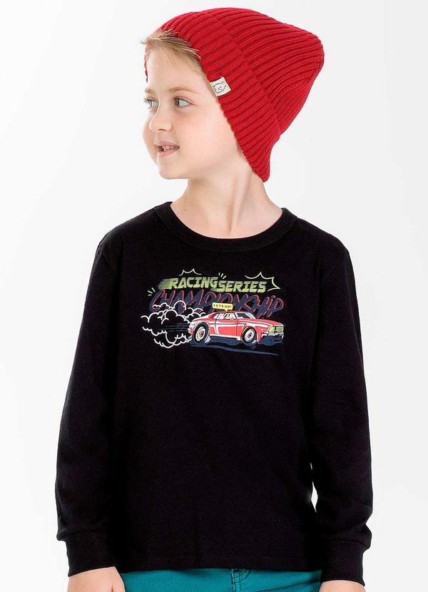 Cativa Kids - Camiseta Manga Longa Estampada Preto