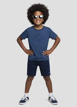 Reirex - Camiseta Meia Malha com Estampa Embossing Azul - REIREX