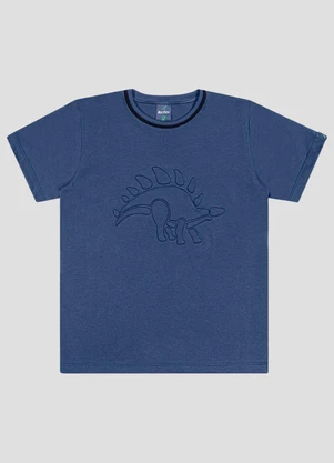 Reirex - Camiseta Meia Malha com Estampa Embossing Azul - REIREX
