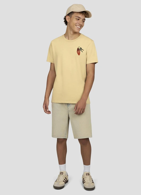 Based. - Camiseta Meia Malha Estampa Frente e Costas Bege