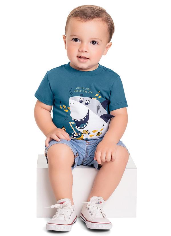 Quimby - Camiseta Meia Malha para Bebê Menino Azul