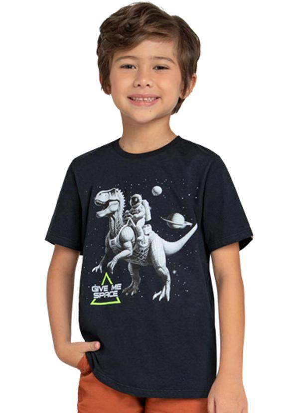 Marlan - Camiseta Meia Malha Penteada Dinonauta Preto