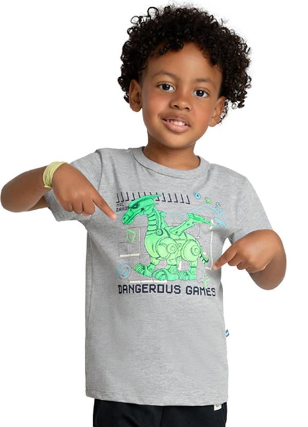 Marlan - Camiseta Meia Malha Penteada Estampa Cinza