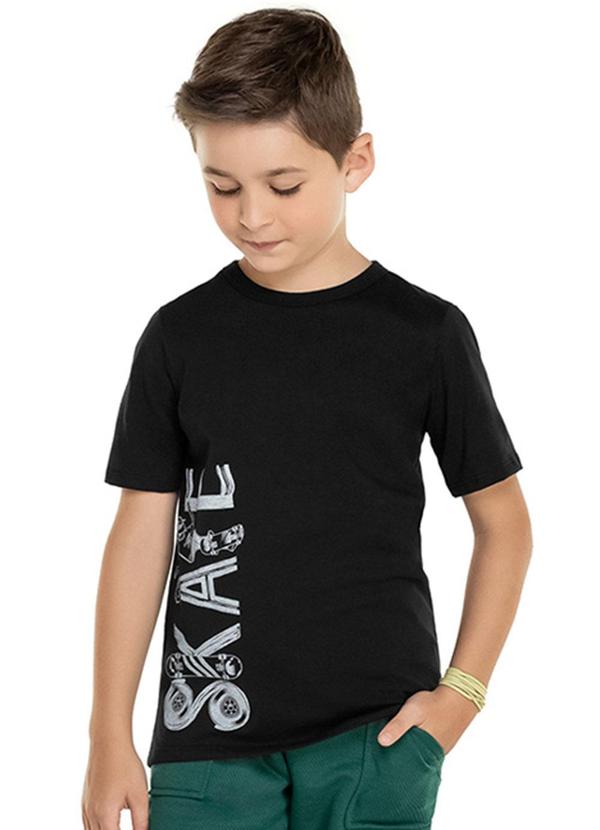 Alenice - Camiseta Meia Malha Skate Now Meninos Preto