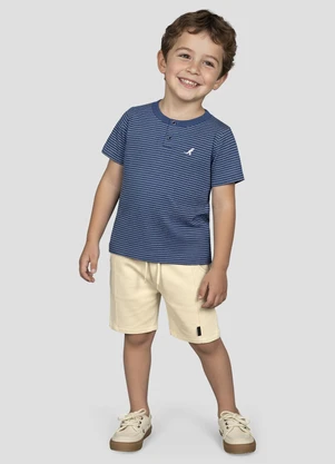 Reirex - Camiseta Meia Malha Trabalhada Listrada Azul - REIREX