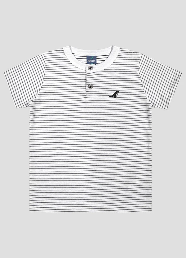 Reirex - Camiseta Meia Malha Trabalhada Listrada Branco