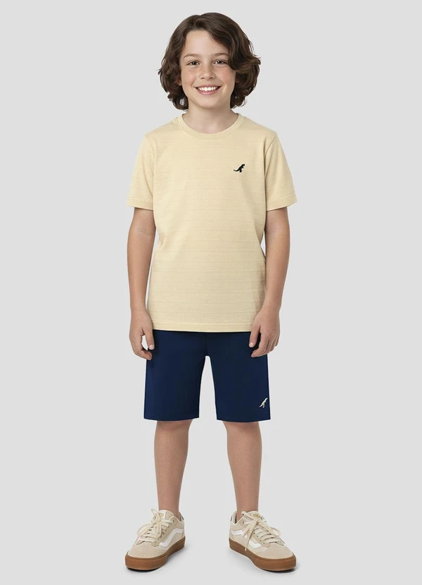 Reirex - Camiseta Meia Malha Trabalhada Striped Bege