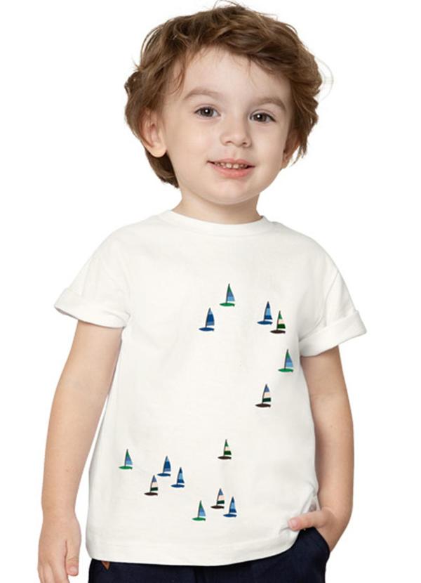 Milon - Camiseta Menino Barquinhos Off White