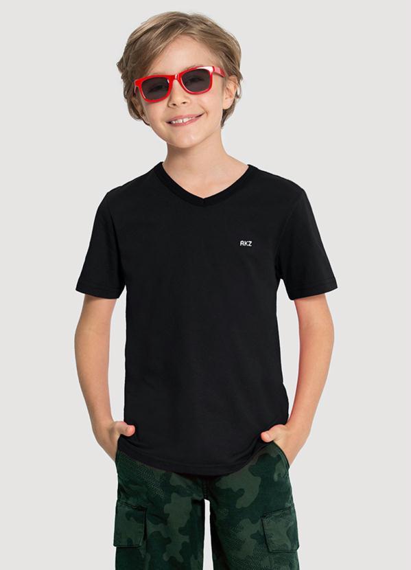 Alakazoo - Camiseta Menino Básica com Decote V Preto