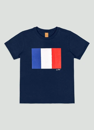 Up Baby - Camiseta Infantil com Bandeira França Azul Marinho - UP BABY