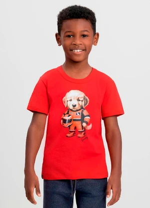 Camiseta Menino com Cachorro Quimby Vermelho - QUIMBY