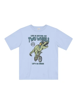 Brandili - Camiseta Menino de Dinossauro em Malha Azul - BRANDILI