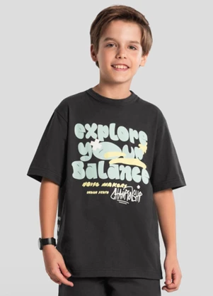 Brandili - Camiseta Menino de Dinossauro em Malha Cinza - BRANDILI