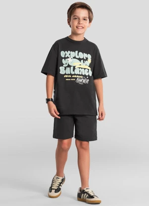 Brandili - Camiseta Menino de Dinossauro em Malha Cinza - BRANDILI