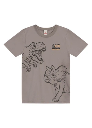 Brandili - Camiseta Menino de Dinossauro em Puff Cinza - BRANDILI